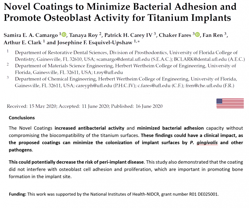 Novel Coating to minimize Bacterial adhsion and Promote Osteoblast Activity